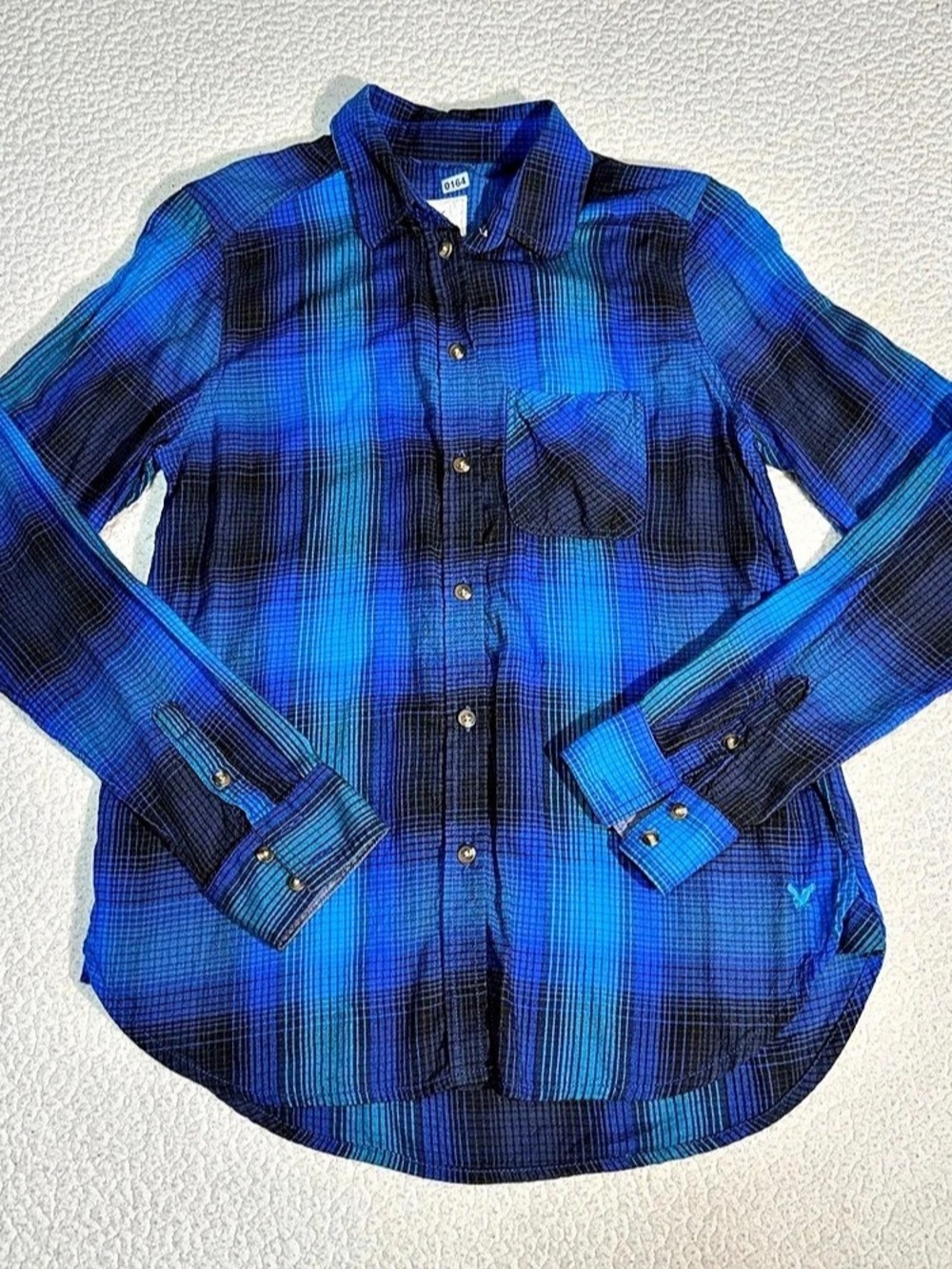 American Eagle Outfitters Vintage Boyfriend Plaid Button Down in Blue & Black